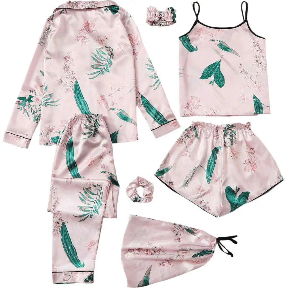 Wholesale 7 pcs Pajamas Satin Sleepwear Pajamas For Ladies