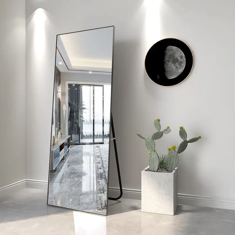 Custom large size black metal frame full body mirror wall mirror standing floor decorative mirror