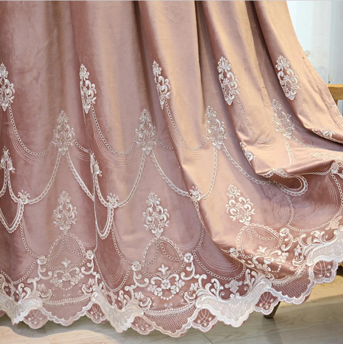 
Flannelette embroidered curtain window screen room luxury bedroom atmosphere luxury curtains for living room 