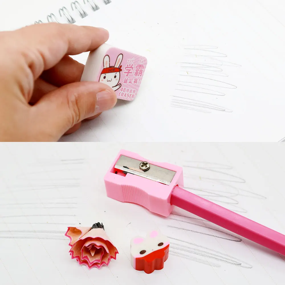 Cartoon Rabbit Student Supplies Set Factory Direct School Stationery with Eraser Pen Holder Pencil Sharpener for Children