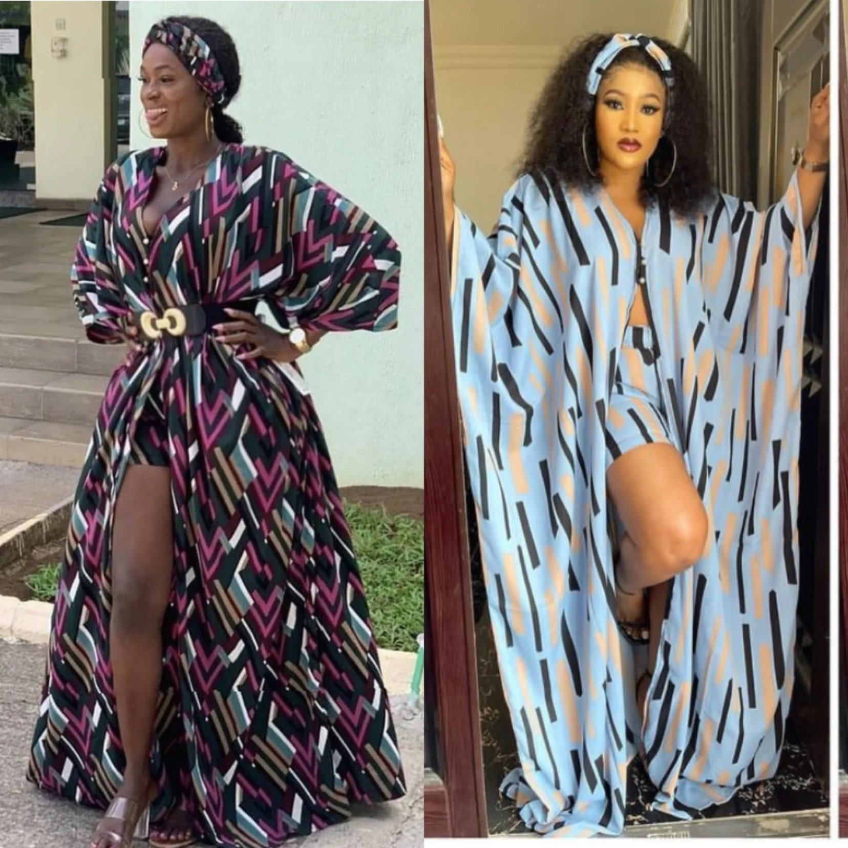 2021 Cyalaa Color Stripe Bodycon Africa Summer Autumn Two-piece Set Casual Large Size Women Clothing chiffon