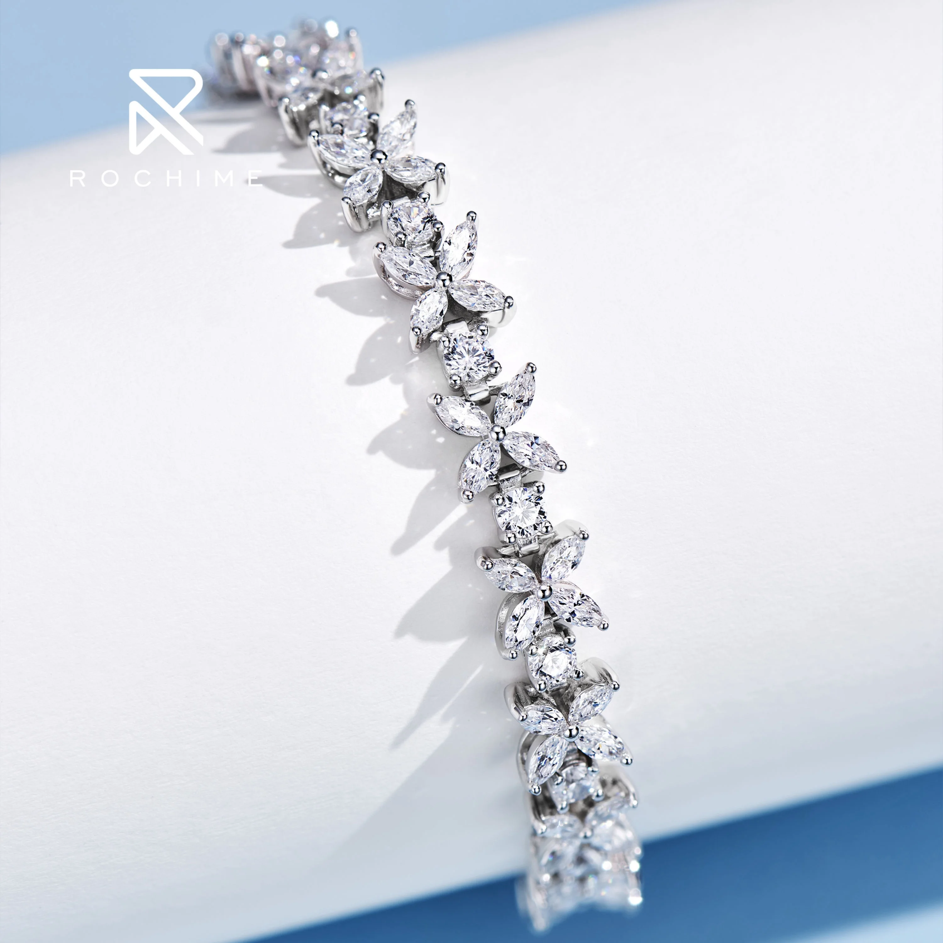 Rochime elegant  marquise cut CZ diamond bracelet  925 sterling silver white gold color jewelry