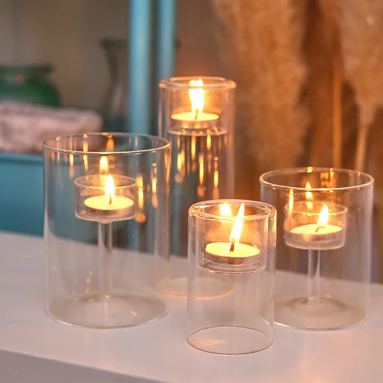 Different Size clear Cylinder Glass Wedding Tealight Candle Holder