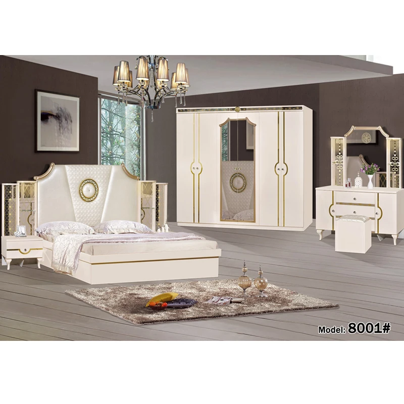 Master King Size Bed Guangdong Fancy All Beige White African Bedroom Suit Comforter Sets Luxury Furniture