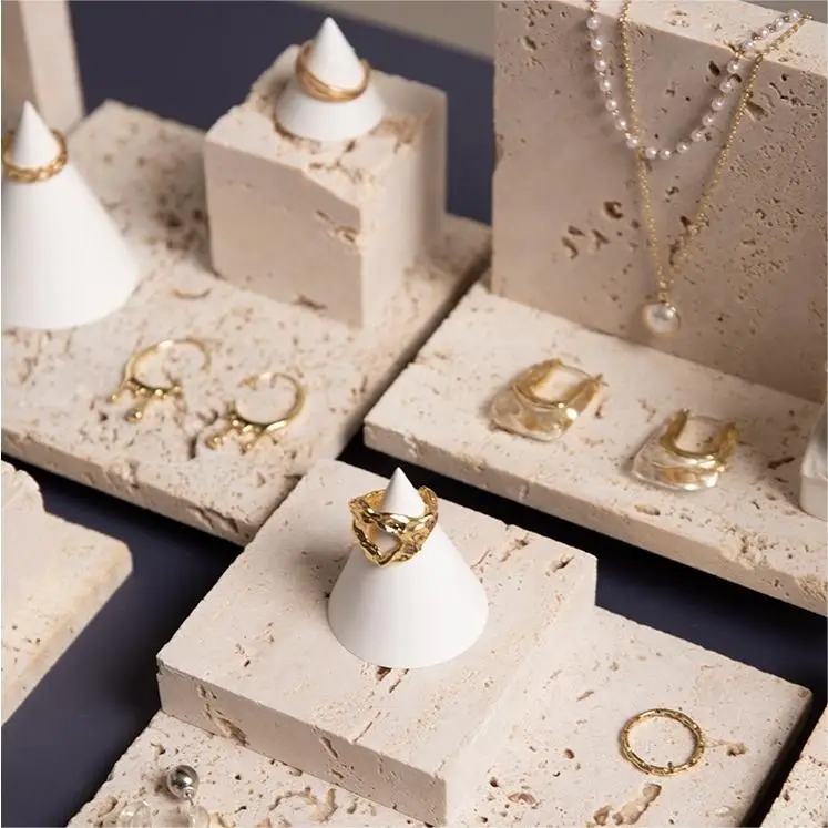 Natural marble jewelry decoration ornaments cube earrings necklace ring display stand earring set display