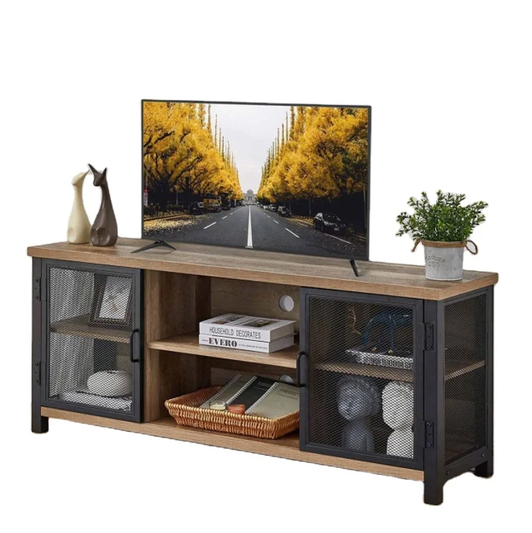 Guangzhou Furniture Factory Cross-border Supply Modern Living Room TV Cabinet Industrial Metal Frame TV Console Table