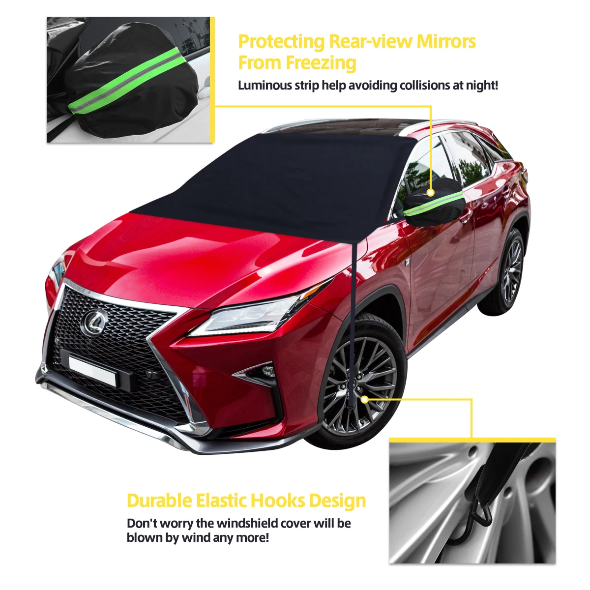 Car Windshield Snow Cover for Trucks Vans and SUV in All Winter,  Sun Cove Leaf Cover