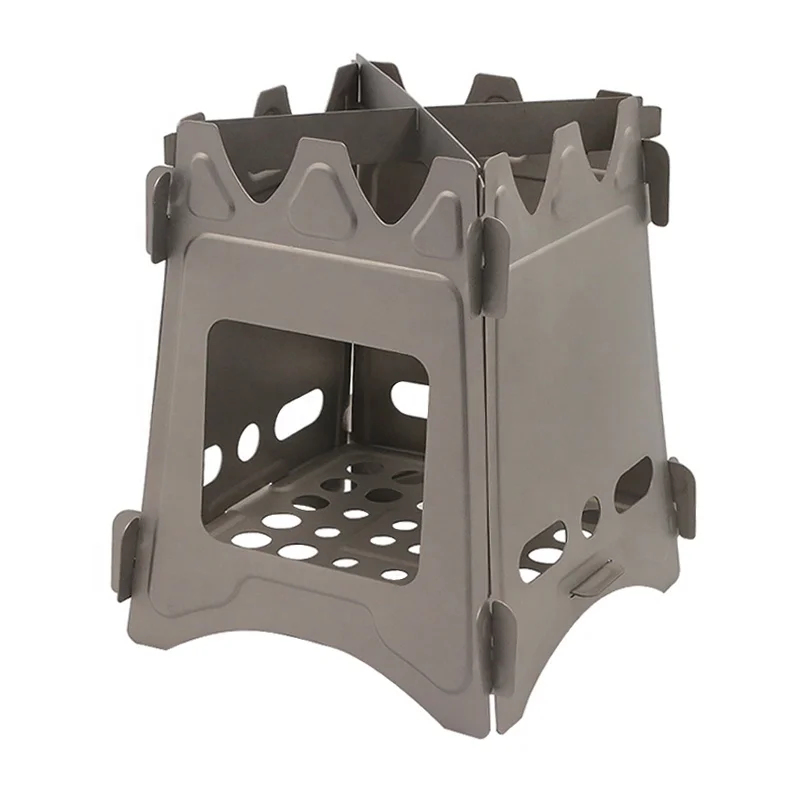 Ultralight Camping Cook BBQ Titanium Wood Burning Flatpack Stove for Bushcraft Survival Bagpacking