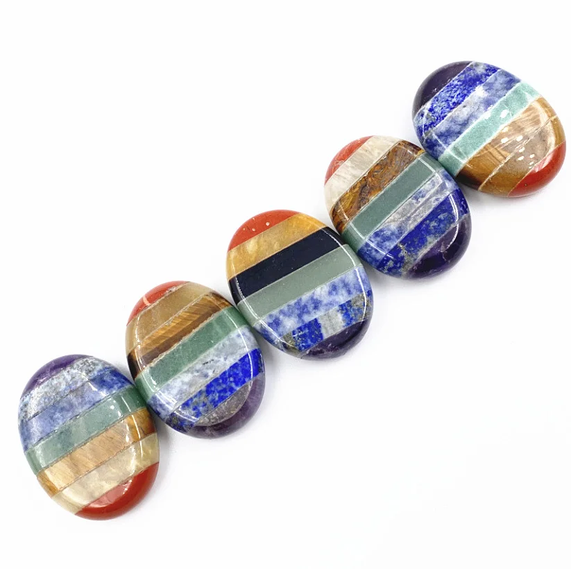 Wholesale 7 Colorful Thumb Chakra Worry Stone Oval Polished Palm Pocket Healing Energy Crystal Massage Stones