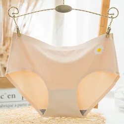 Hot selling ice silk daisy graphene panties for ladies seamless thin mid-waist cute girly briefs