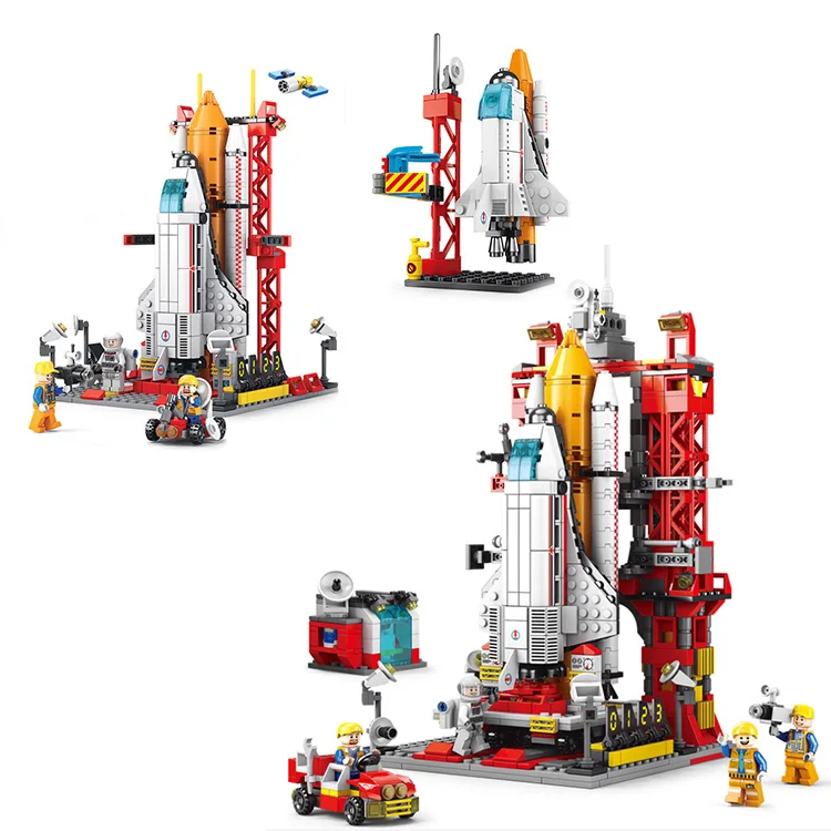 Diy Kids Spaceship Construction Engineering Building Blocks Kits Shuttle Micro Space Ships Rocket Ship Toy ABS Material Box