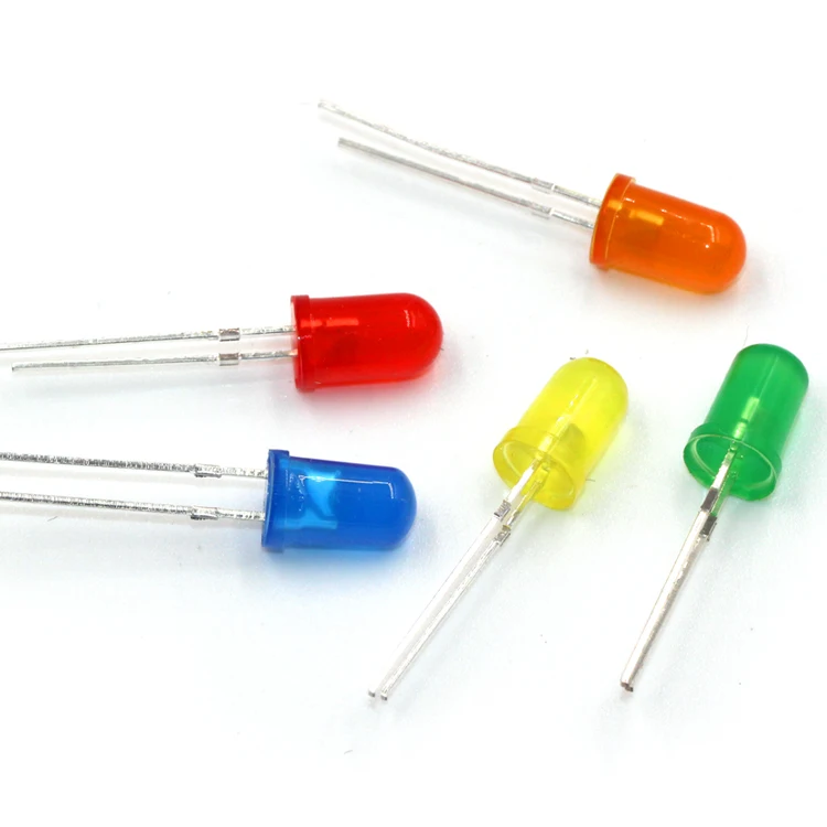 Светодиодные светоизлучающие диоды F5 / 5 мм, короткие ножки с круглой головкой и краями, цвет: белый, светло-красный, синий, зеленый, желтый