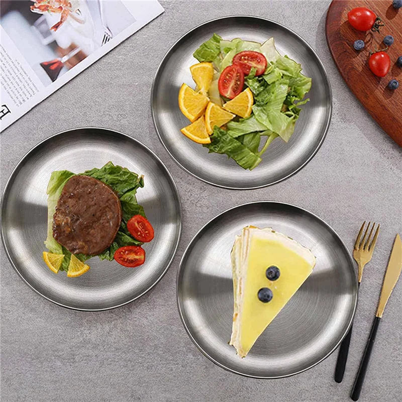  Dishwasher safety Reusable metal stainless steel dinner plates set wholesaleTableware Plates Dishes food