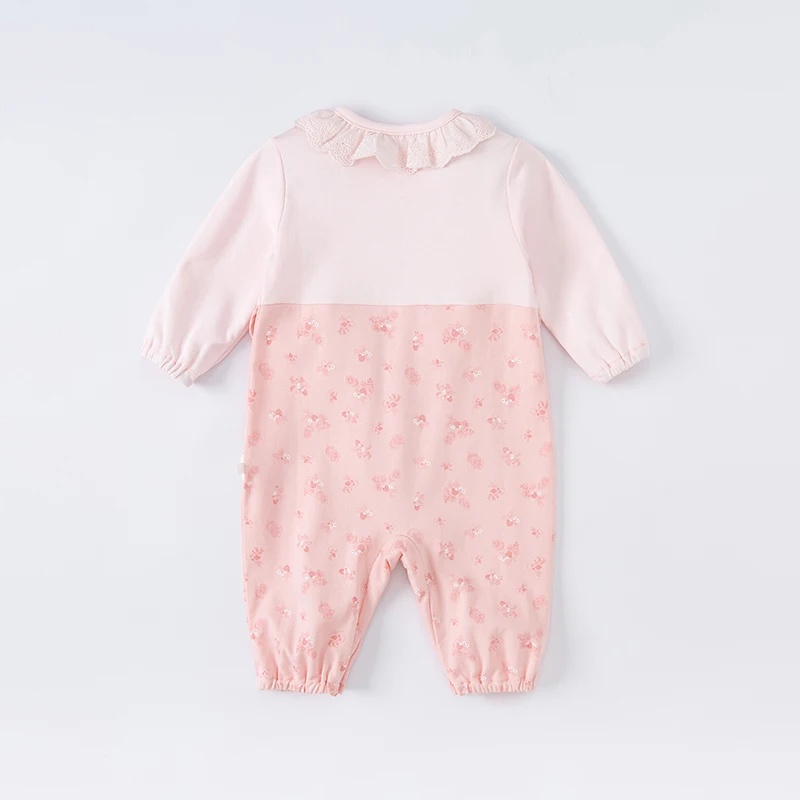 DB1221156  dave bella spring new born baby girls fashion floral print  jumpsuits infant toddler clothes children romper 1 piece