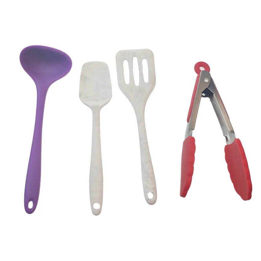 Mini Cute Silicone Stainless Steel Spatula Turner Spoonula Tong Cooking Utensils Sets
