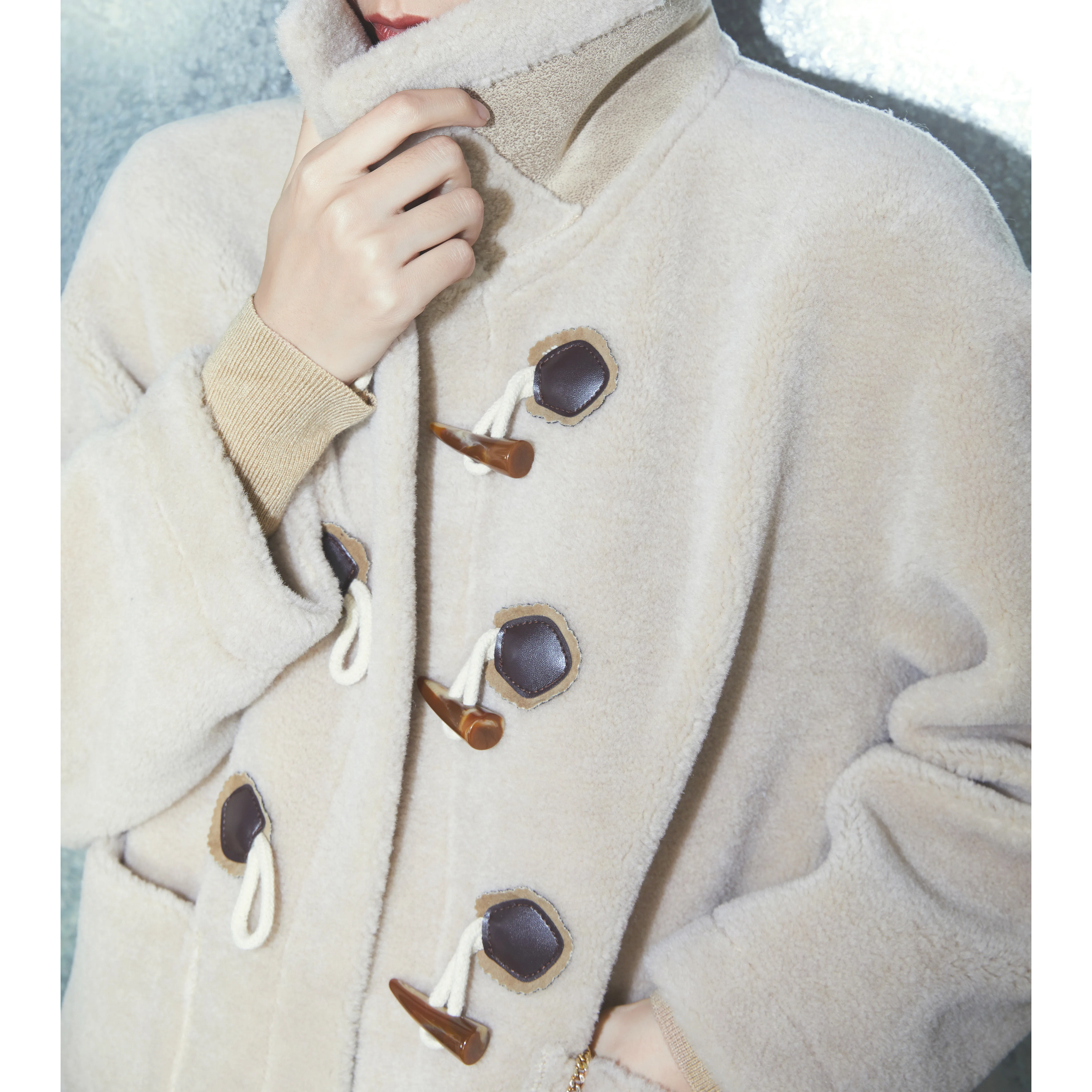 Office Ladies Winter Clothing Warm Coat Retro Lapel Long Women's Jacket Woven Winter Clothes Plain Dyed Toggle Button Fleece