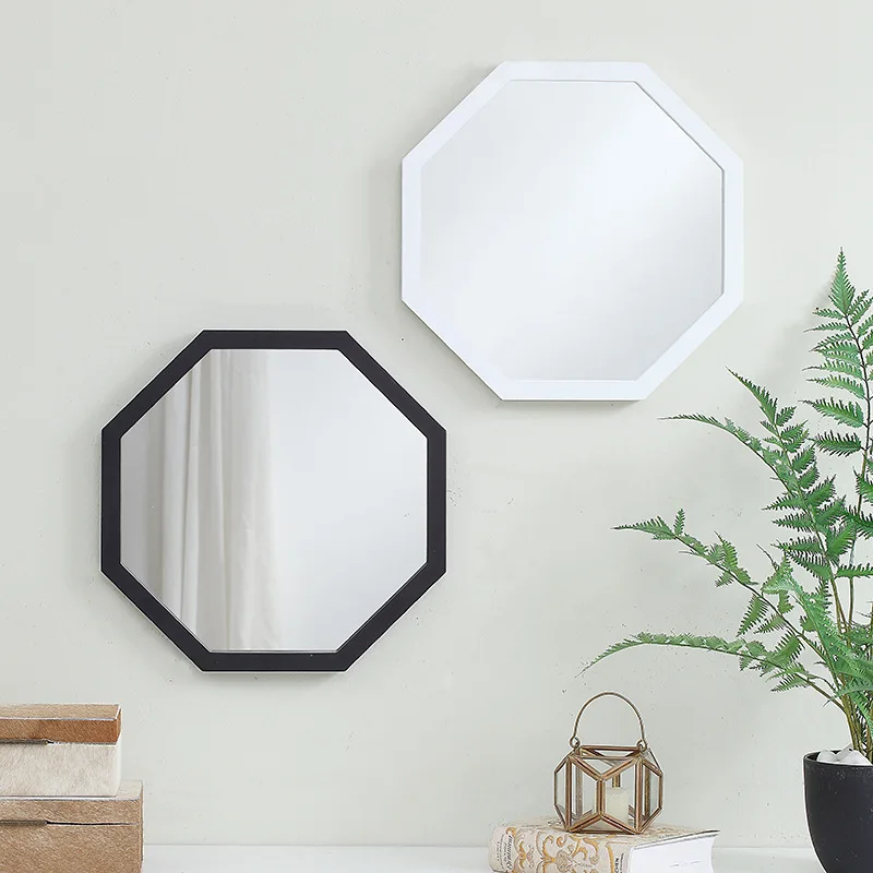 Wholesale Octagonal Wood Hexagon Moulding Frame Hotel Living Room Bedroom Bathroom Vanity Decorative Wall Mirror