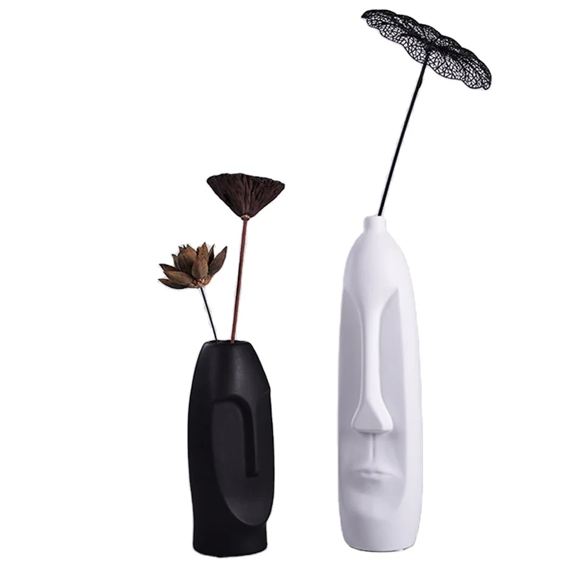 Nordic style home decor black and white ceramic vase face