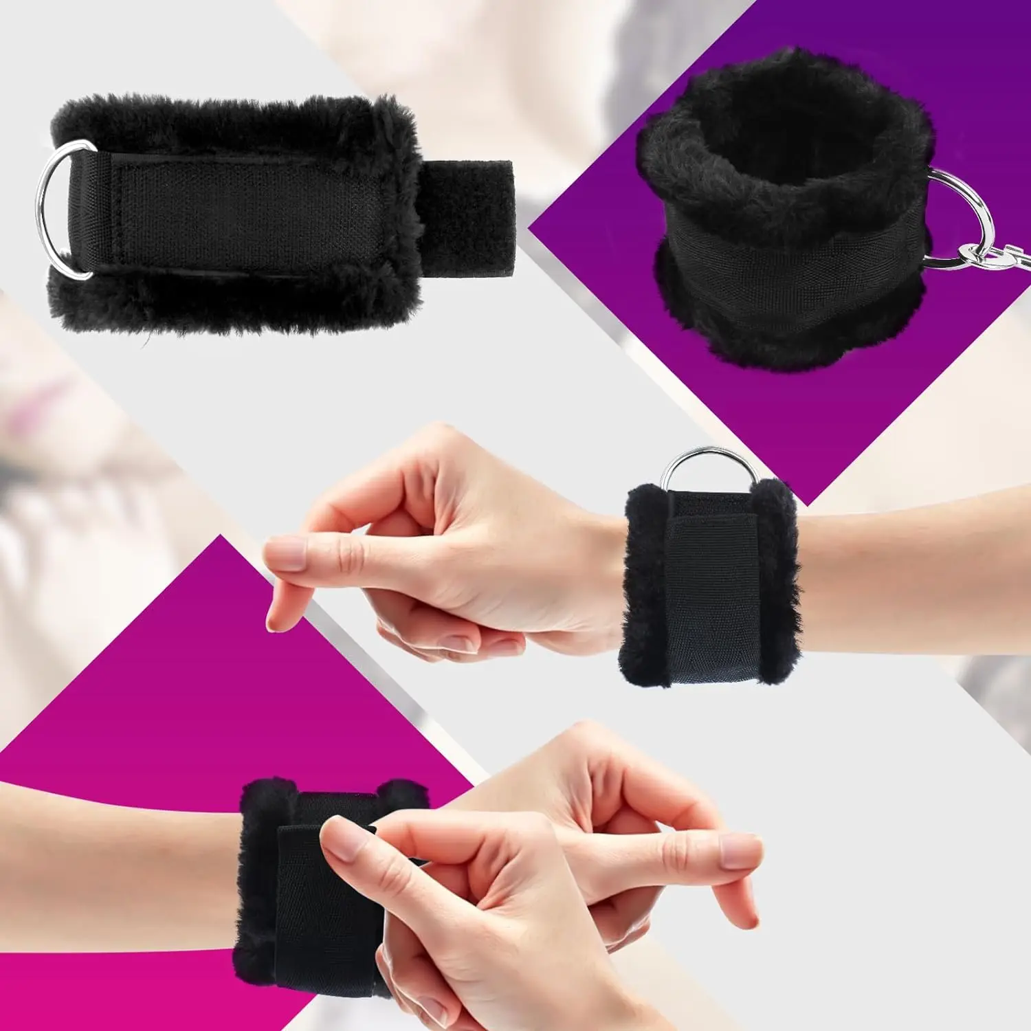 Bed Adjustable Bondage Restraints Cross Strap Wrist Ankle Cuffs Durable Nylon and Soft Plush BDSM Toys for Couples