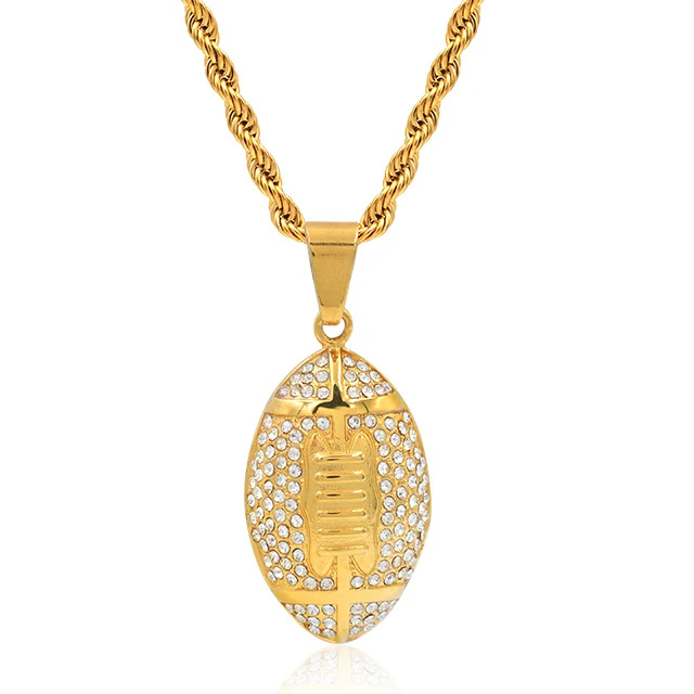 Stainless Steel Football 24k Gold Plated Pendant Sports Basketball Beautiful Gold Pendant Necklace