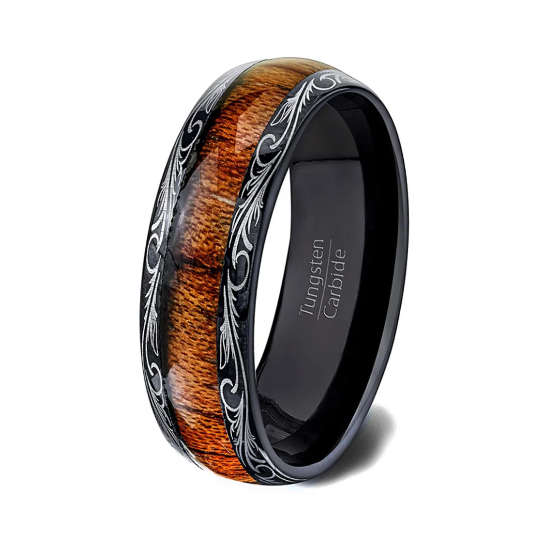 ring Black Mens  tungsten carbide jewelry Wood Inlay Dome band Ring