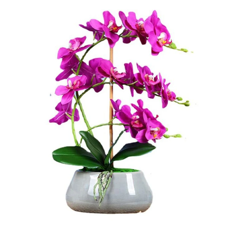 Wholesale Potted Orchid Flower Bonsai Home Wedding Table Decorative Big Silk Orchids Artificial Flowers With Pot