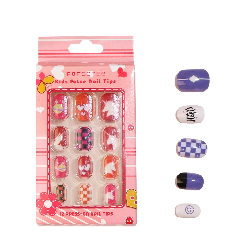 wholesale kawaii kids press on nails for 11 years girls false nails children fake nails tips cute acrylic artificial fingernails