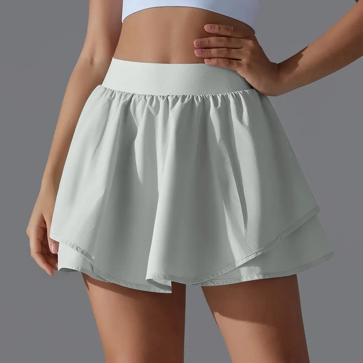 7034 Sports double layer pockets undershorts skirt Breathable fitness High-waisted Golf Tennis Skirt Activewear