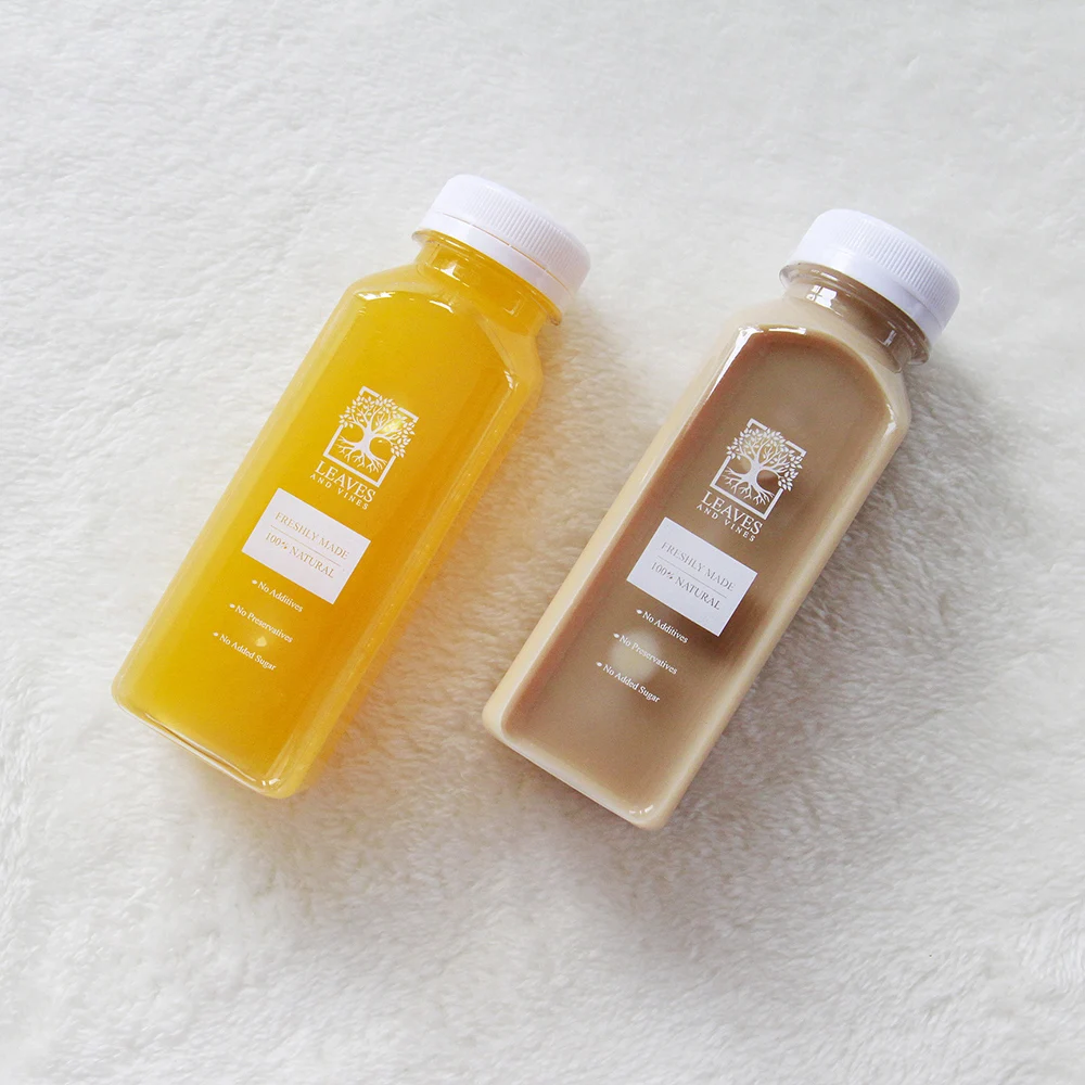 Custom Private Label 16 oz Empty BPA Free PET Plastic Beverage Juice Smoothie Water Bottles with Cap
