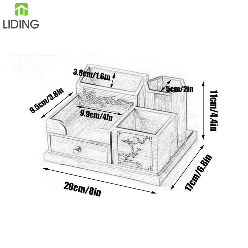 Bamboo Wooden Desk Organizer Pen Holder Accessories Storage Caddy with Drawer