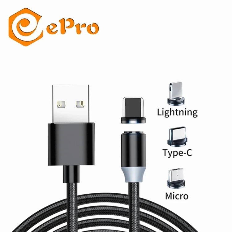 
3 in 1 Magnetic USB Charger 1M or 2M USB Data Charging Cable Phone Cable for iOS Micro Type C Nylon Cell Phone Charger Cable 
