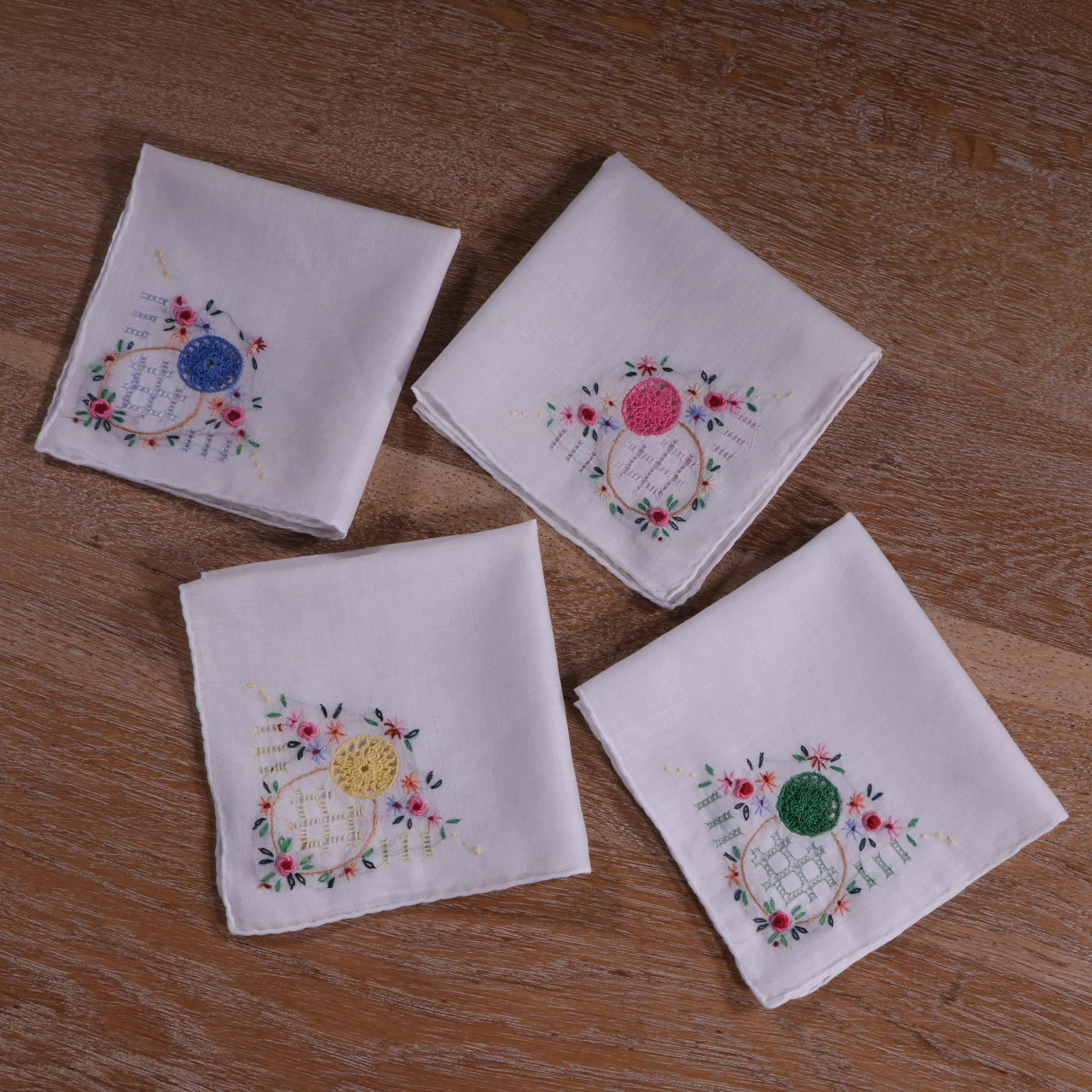 S008 Hand crochet hand embroider hand drawnwork  White Cotton Handkerchiefs Small sized  ladies hankies