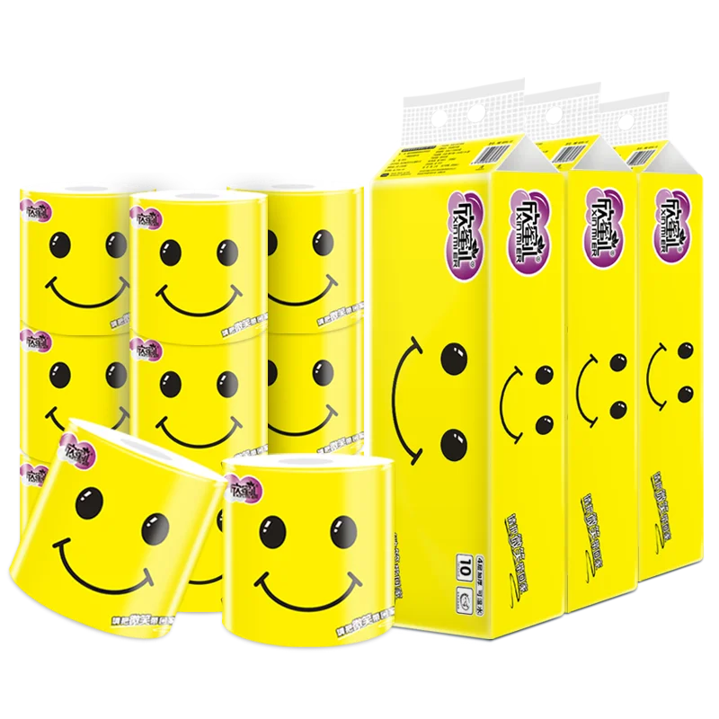 Фабрика бумаги Fuzhou Weimei, оптовая продажа туалетной бумаги Smiley, индивидуальный дизайн, 3/4 слоев, Высококачественная туалетная бумага, 10 рулонов