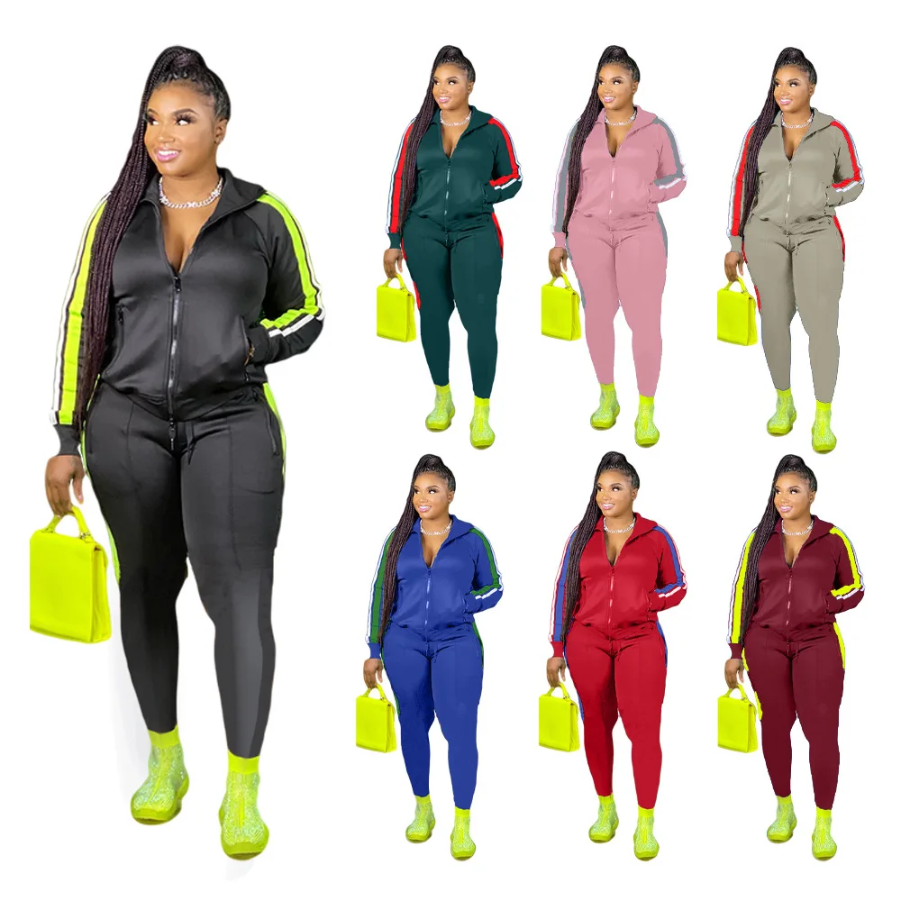 Fall Spring 2021casual Women Lady Zipper Long Sleeve Tracksuit Fitness 2 Two Piece Outfits Jogger Pants Set For Women Clothing