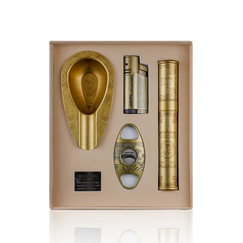 Старые модные металлические трубки для сигар пепельница струйная зажигалка и ножницы резки из нержавеющей стали