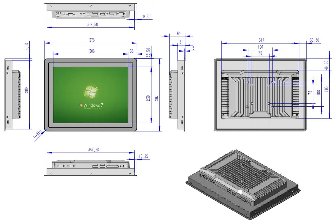 Front panel IP65 waterproof Android Window Linux Ubuntu os 15 inch industrial touch panel pc for CNC machine
