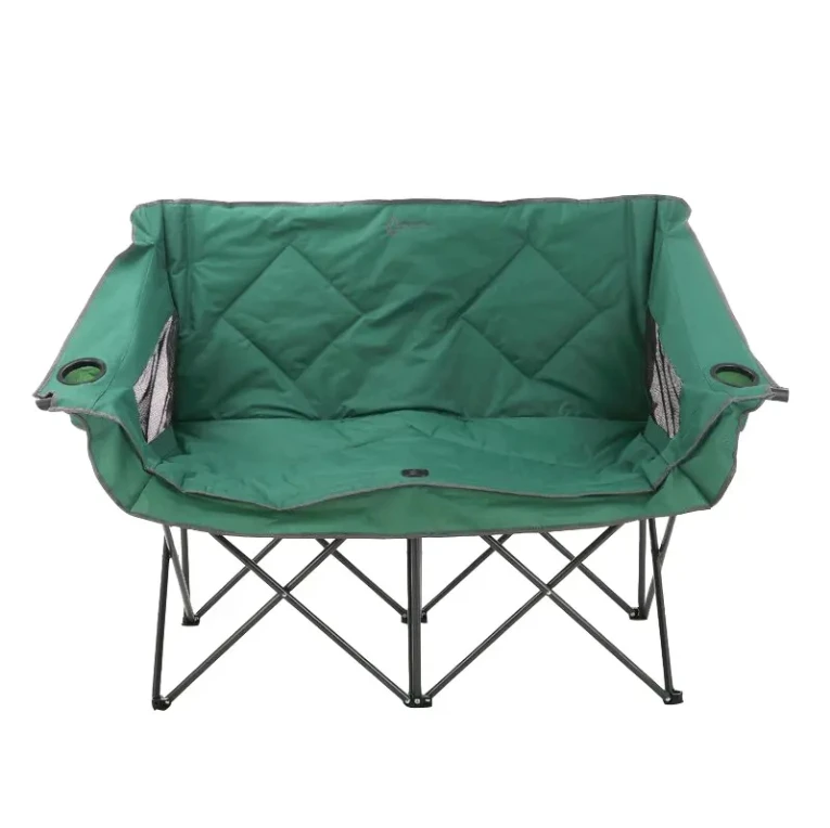 Portable Folding Double Camping Chair Foldable ChairsLoveseat W/2 Cup Holder Heavy Duty Carrying Bag Padded Seats & Armrests