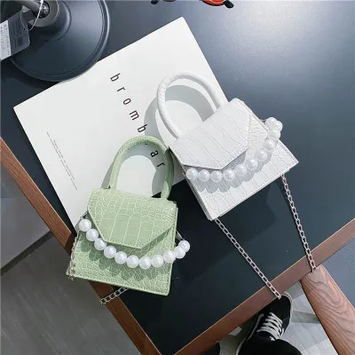 M197 trend ins elegant spring single shoulder purses pearl slant bag ladies square handbag small chain satchel