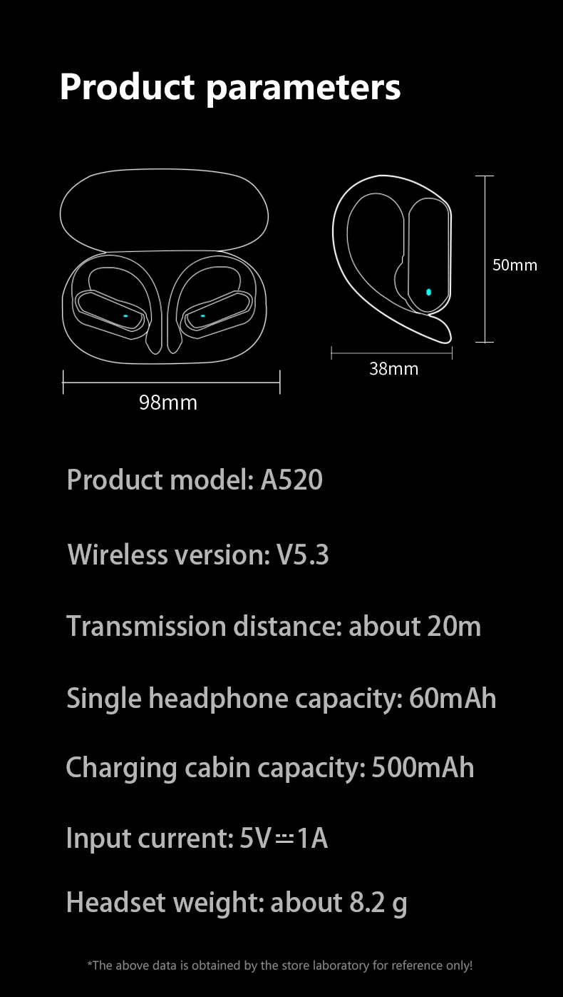 A520 TWS Wireless Earphones Sport Headphone Bluetooth 5.3 Smart Touch HiFI 9D Stereo Waterproof Ear Hook Headset  hearing aid