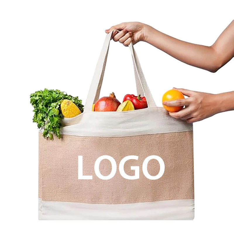 Eco-Friendly School Travel Shopping Beach Women Reusable Canvas Tote Large Capacity Jute Bag With Wallet