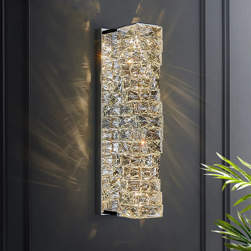 Luxury crystal wall lamp background wall living room bedroom lamp Nordic modern creative personality villa project bathroom lamp