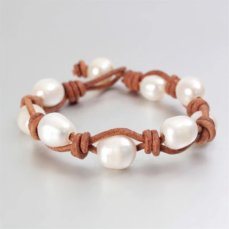 Hot selling unisex style handmade adjustable bracelet leather natural freshwater pearl woven bracelet
