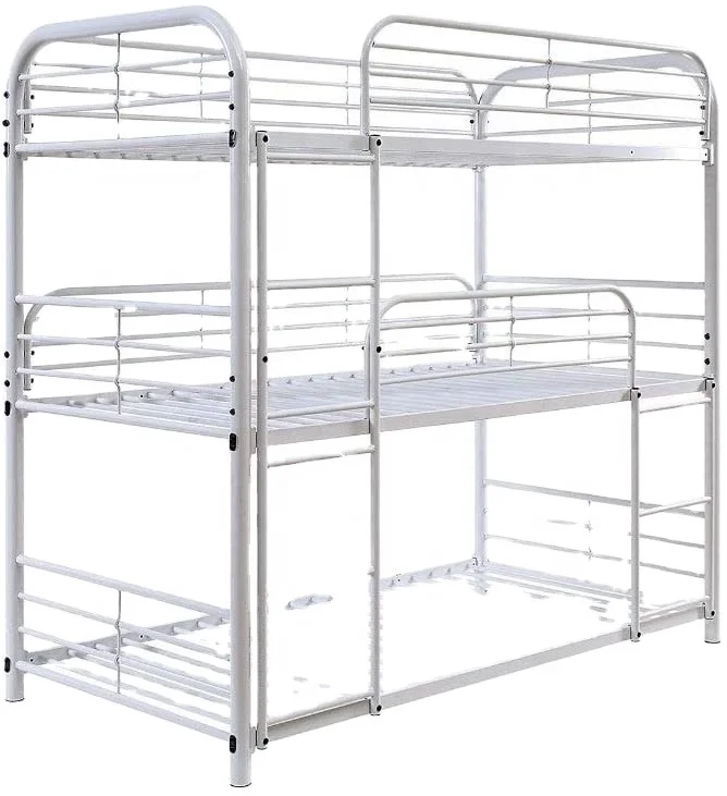 Wholesale Above the bed  below the table three layer school students bed metal  bunk  bed frame for one two three
