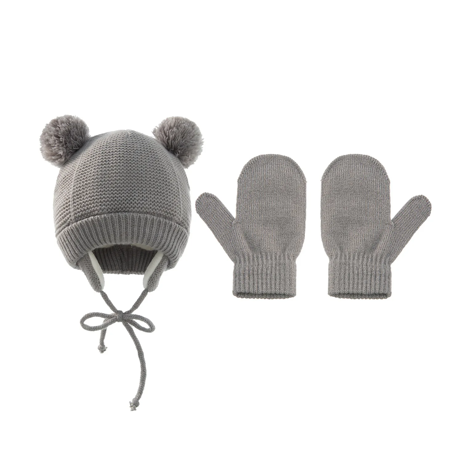 New Arrival Boy Girl Bear Earflap Skull Beanie Mittens Set winter ear protection fashion boy fleece-lined beanies hat and mitten