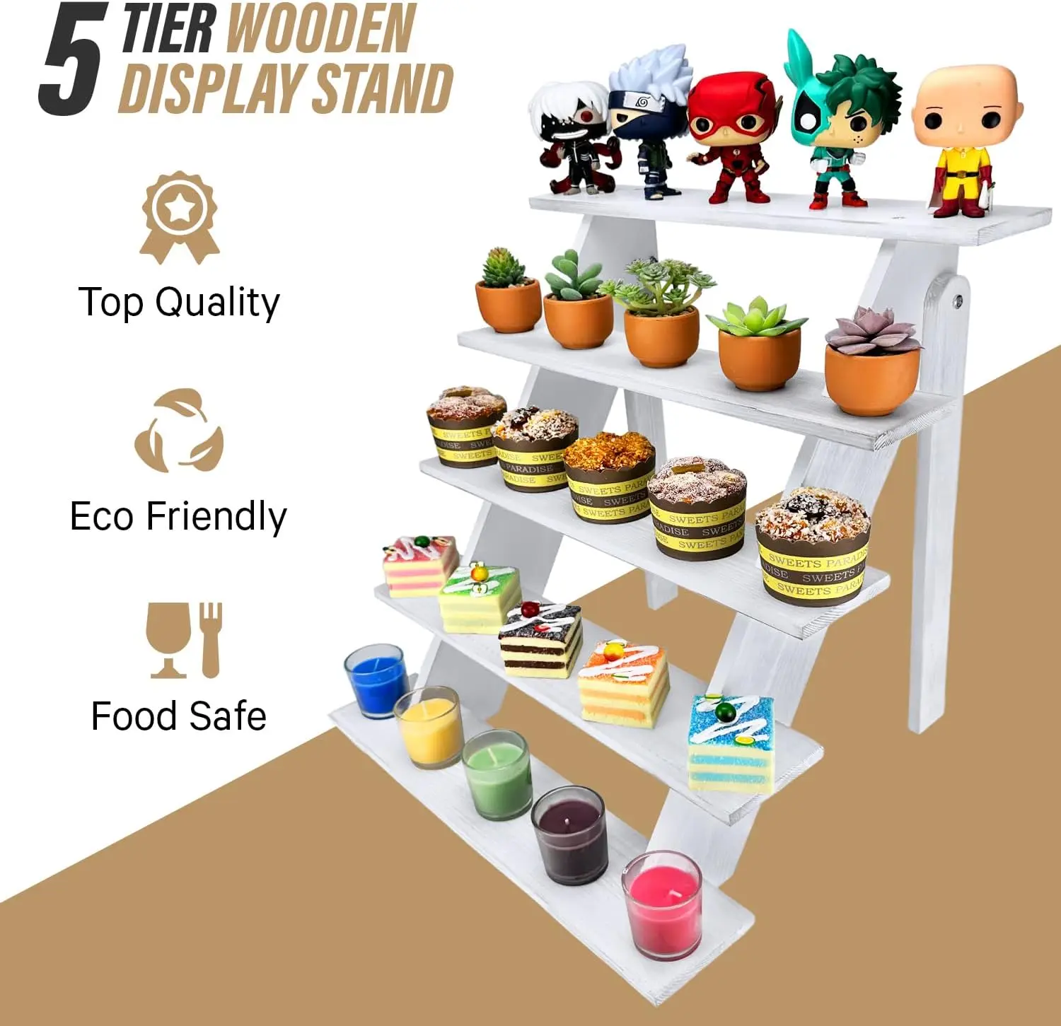 White Wooden Cube Dessert Display Riser Figures Jewelry Food Risers Buffet Table 5 tiered wooden tray stand racks for buffet