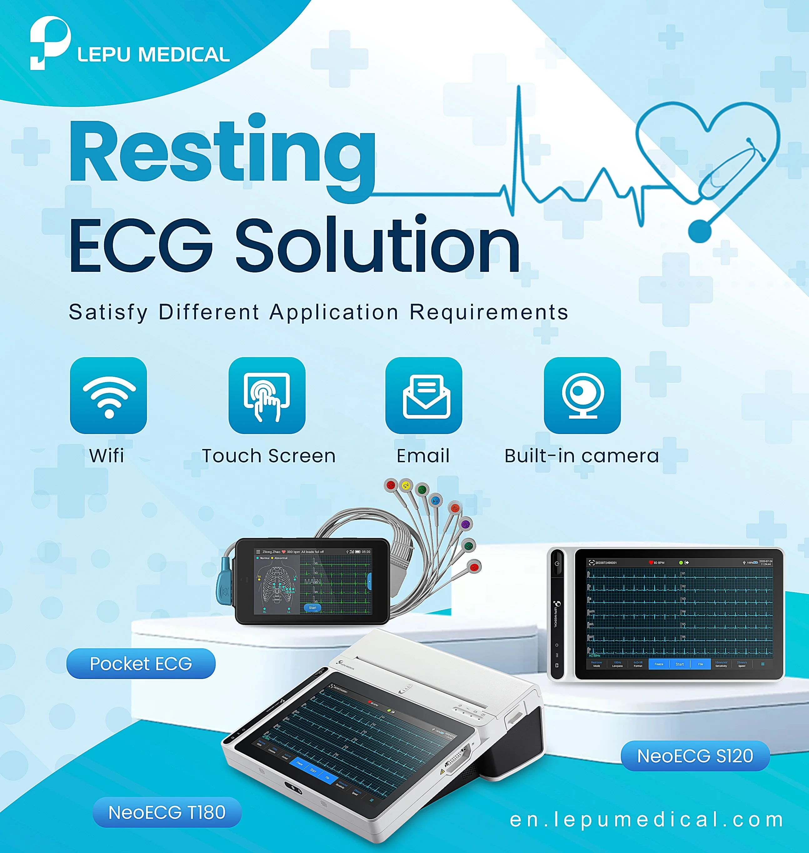 LEPU Hotsale ECG EKG macihne Good Price touch Screen electrocardiograph machine 12 channel touch screen