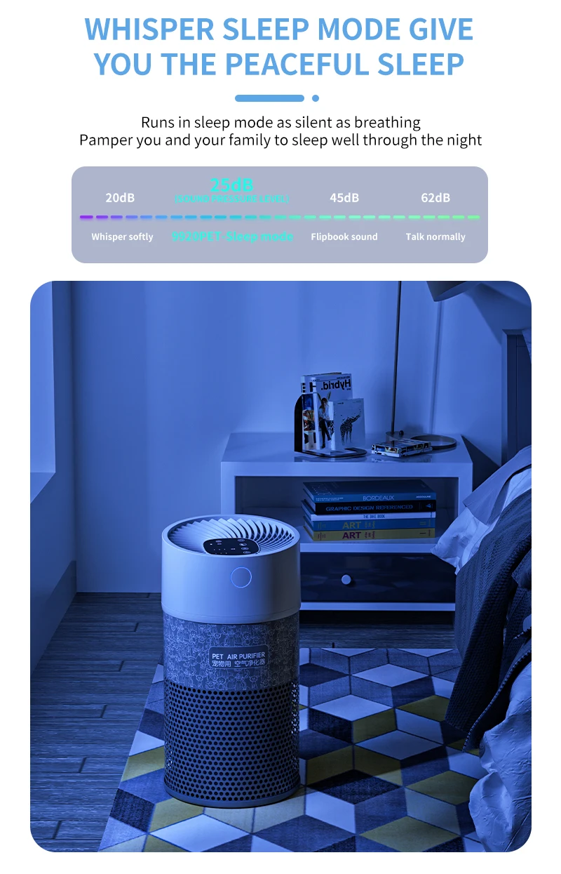 JNUO Air Cleaner Home Active Carbon Filter Remove Smoke Pet Hair H13 HEPA Filter Air Purifier