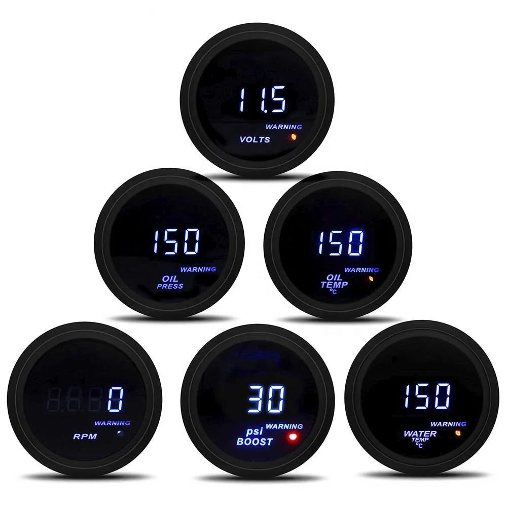 52mm Turbo Boost PSI BAR Oil Pressure Oil Water Temp Gauge Voltmeter Tachometer rpm Meter For Car With Warning Light
