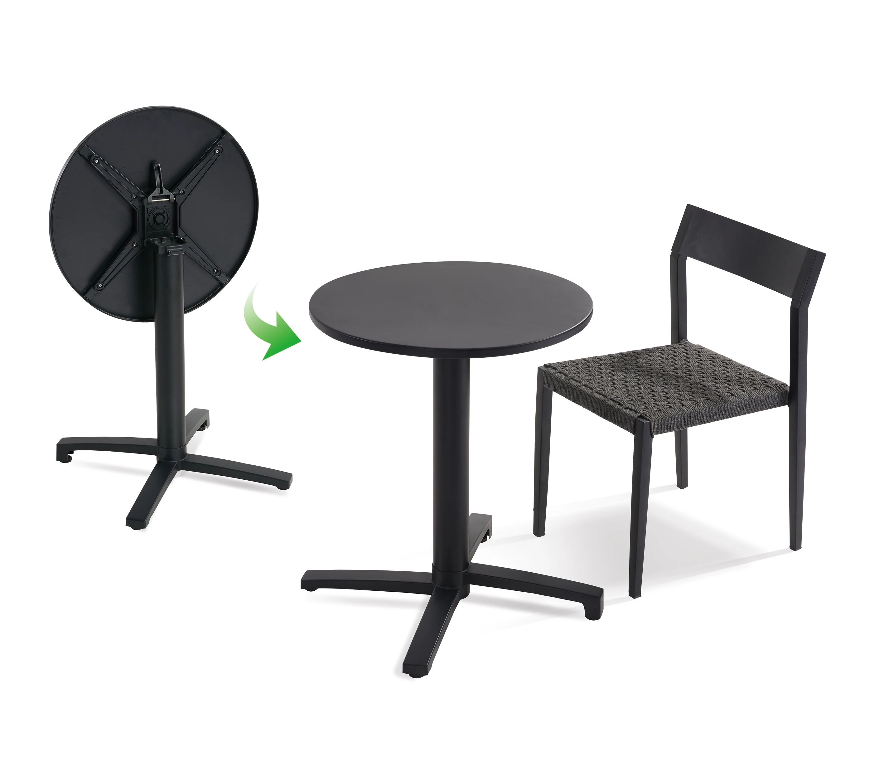 Modern Restaurant Comfortable Woven Bistro Rattan Chairs Black Patio Dining Rope Chair