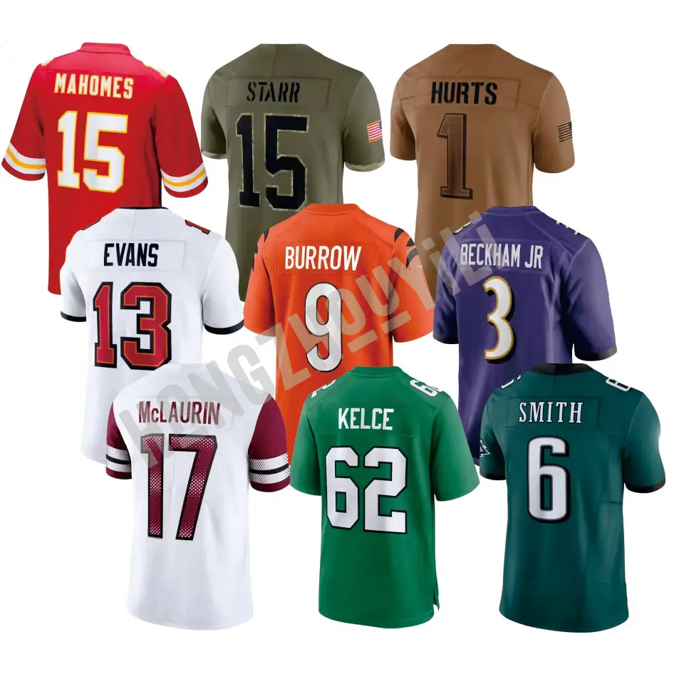 Оптовая продажа американская футбольная майка 15 Patrick Mahomes 87 Travis Kelce 17 Josh Allen 90 T.j. Ватт 88 Ceedee ягненок Джерси